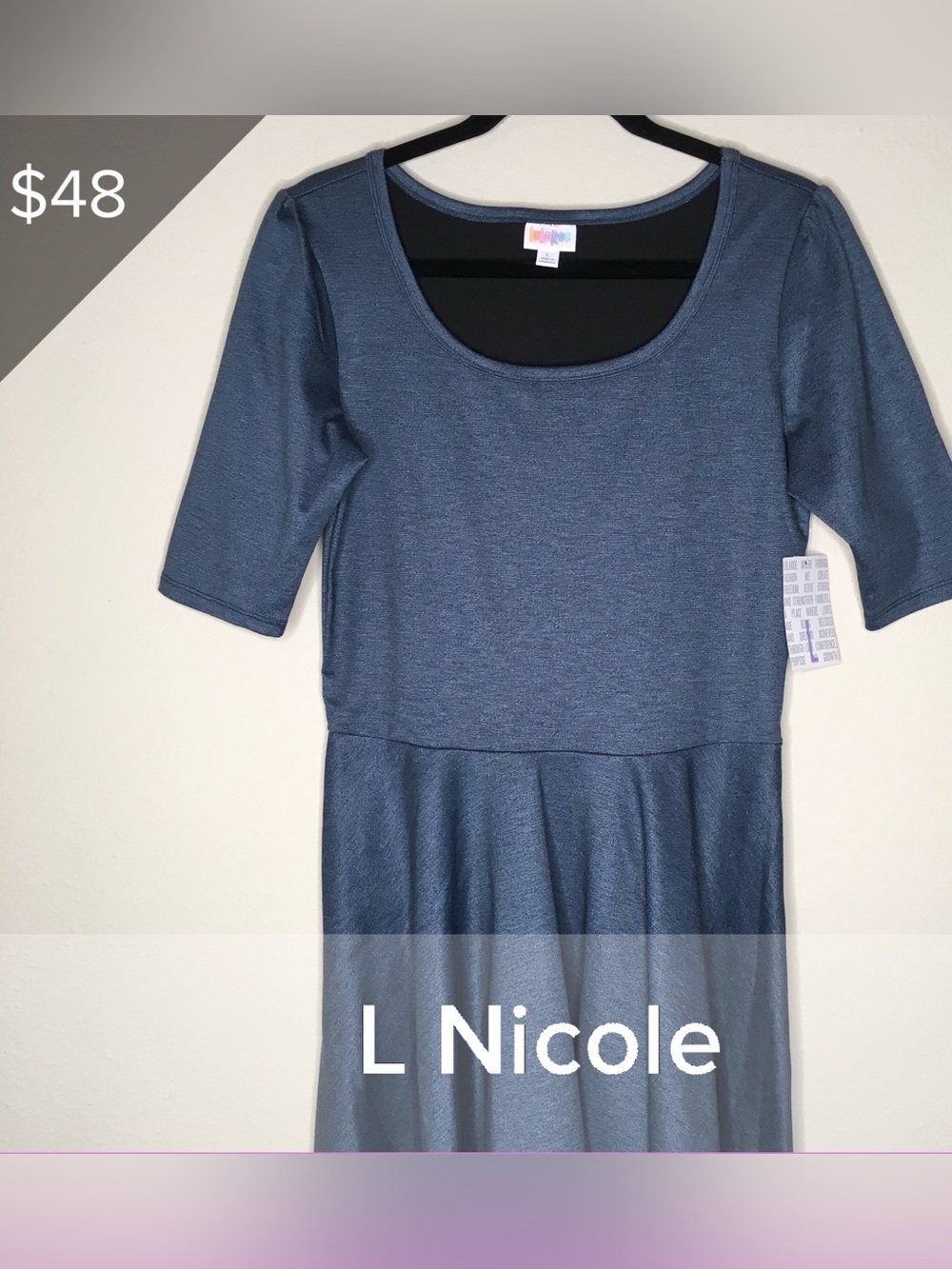 LuLaRoe Nicole Slate Blue Scoop-Neck L Dress